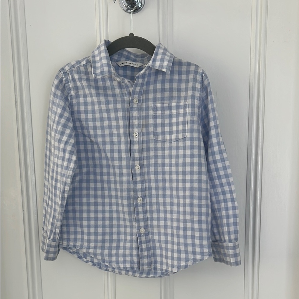 Janie and Jack Blue and White Gingham Button Down Shirt